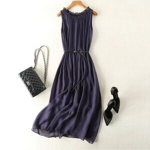 NWT Silk Sleeveless Dress Navy For Vacation One Size Honeymoon $209 SK1